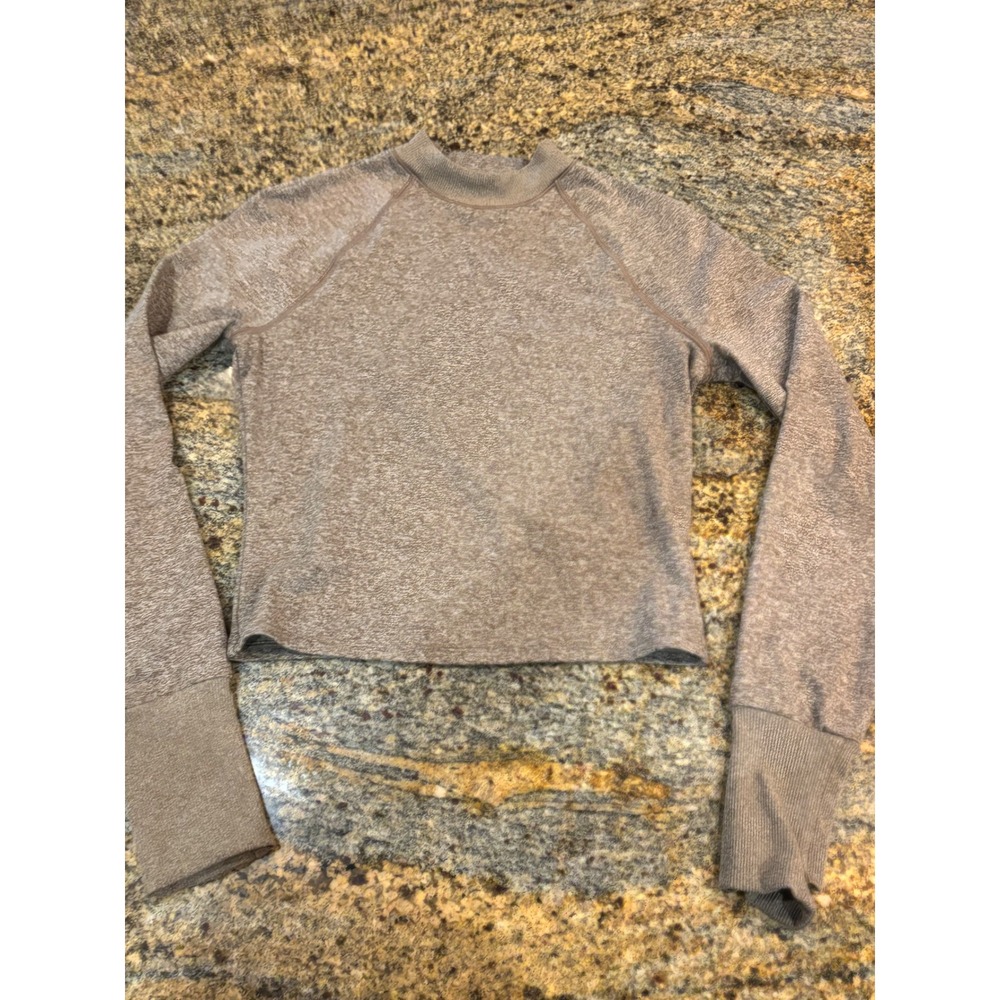 Athleta Softluxe Yoga Crop Top Brown Heather Mock Neck Size Small‎ 483993